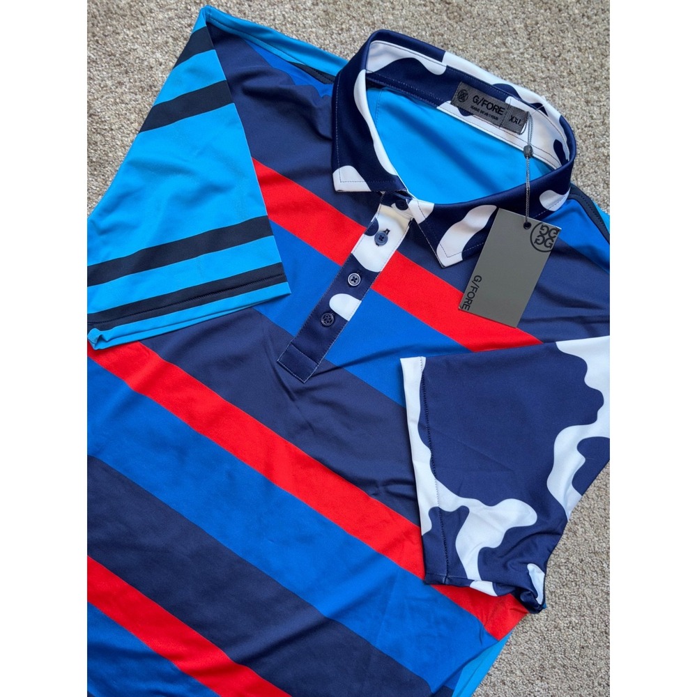 NEW G/FORE Mixed Media Tech Golf Polo Shirt Striped Camo‎ Mens Medium BPRNT